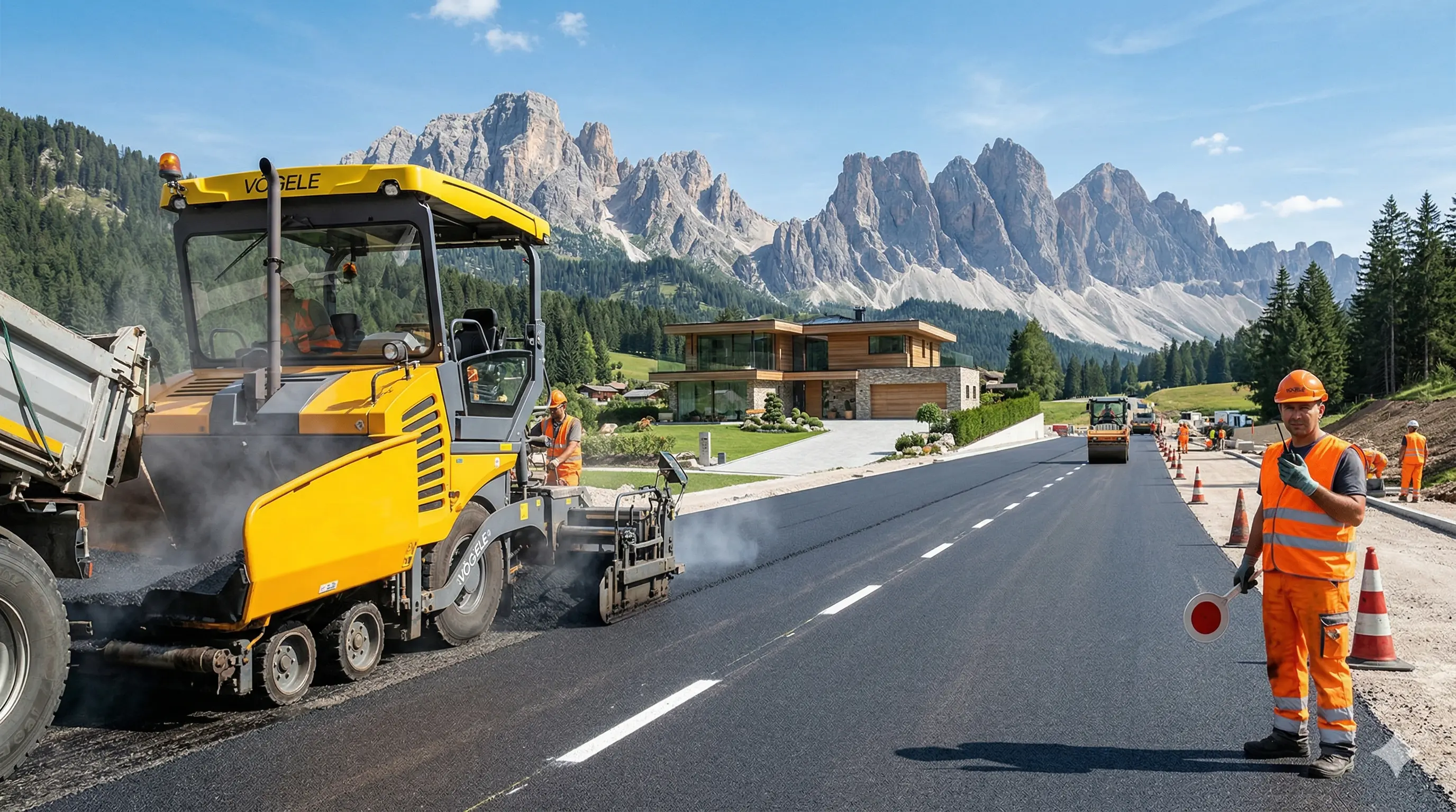 Illustrazione IA di lavori di asfaltatura